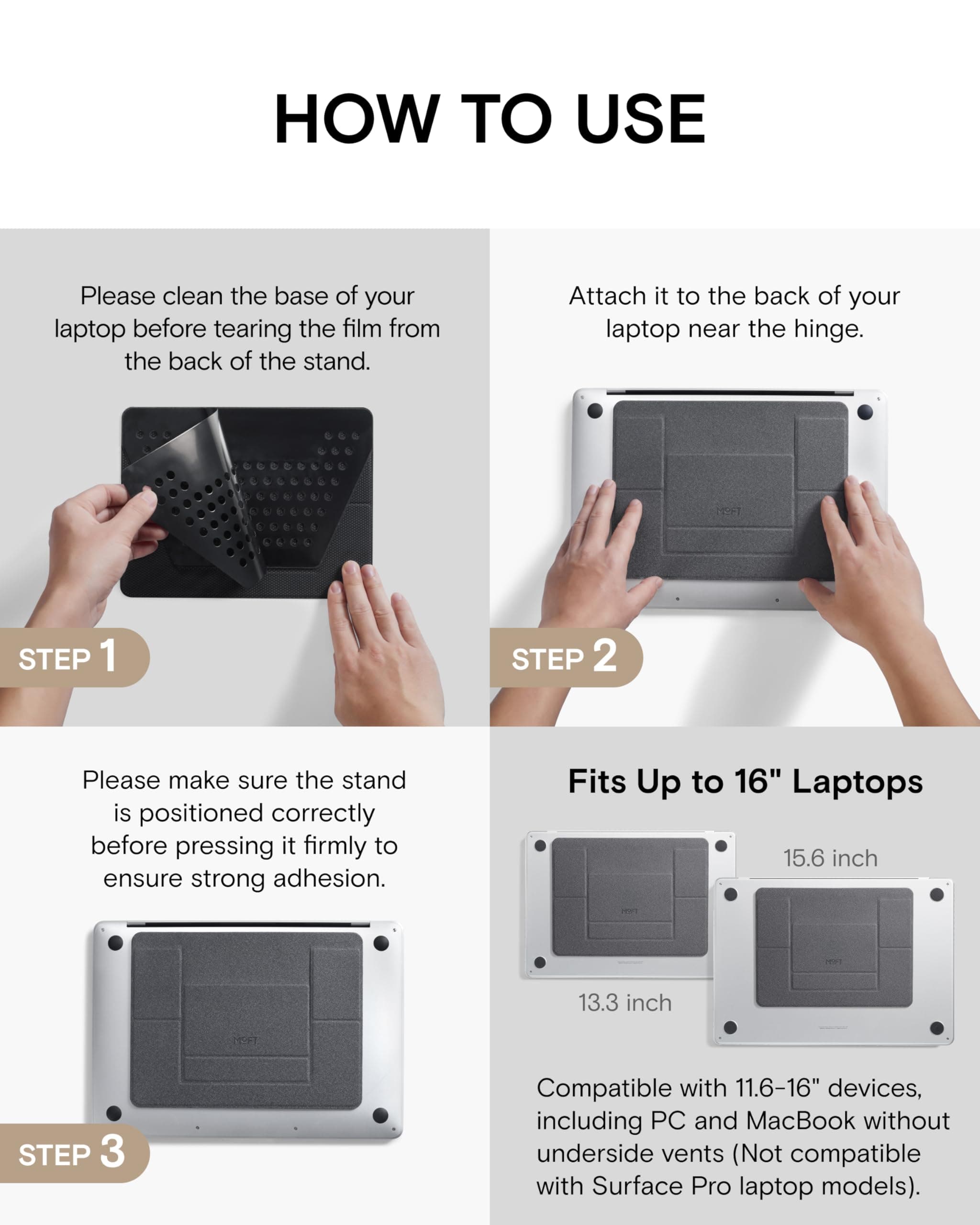 MOFT Onzichtbare smalle laptopstandaard voor bureau, draagbare en opvouwbare laptopstandaard met instelbare perfecte kijkhoeken, compatibel met laptops tot 16" (Zwart) - Zwart thumbnail 8