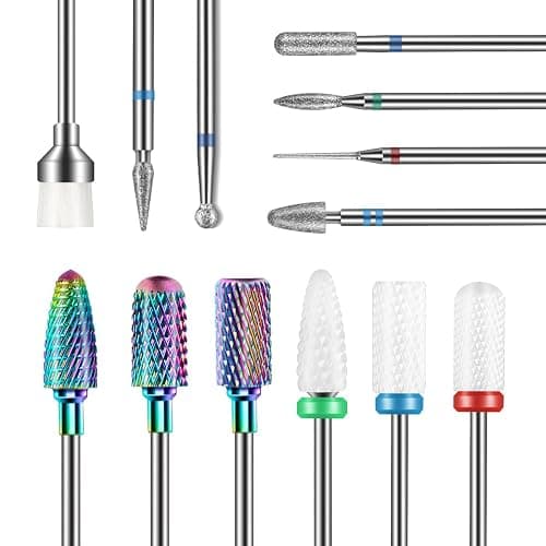 Depvko 13PCS Nagelfräser Aufsätze Bits Set, 3/32" Professionelle Bits für Nagelfräser Nail Tech, Hartmetall Diamant Keramik Efile Nagel Bits mit Bürste, Nagelhautentferner Bits für Acryl Gel Maniküre - Image 1