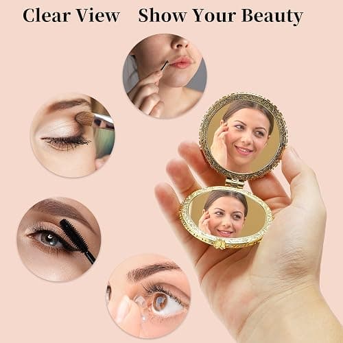 VOCOSTE Compact Flower Mirror, Round Mini Vintage Folding Travel Portable White Pocket Mirror for Women thumbnail 7