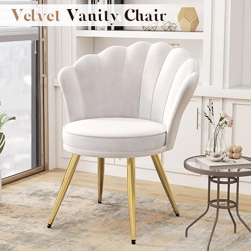 Daluvenix Velvet Upholstered Accent Chair with Gold Metal Legs – Makeup Vanity Chair, Guest Chair for Living Room & Bedroom, White thumbnail 5