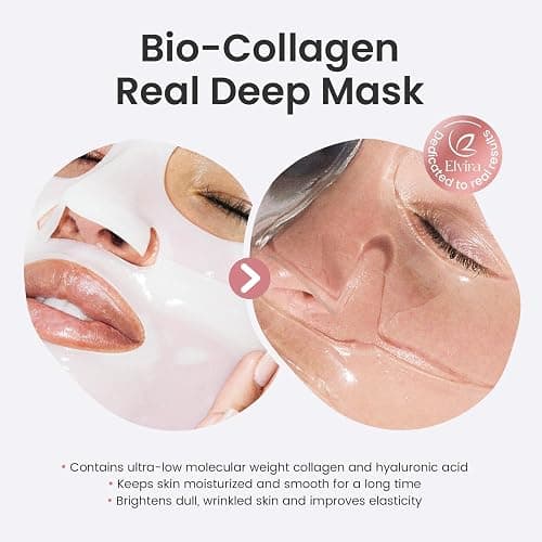 Elvira Bio-Collagen Face Mask - Deep Hydrating Overnight Face Mask, Korean Skincare, Facial Treatments & Masks for Women - Firming and Moisturizing, 4-Pack thumbnail 4