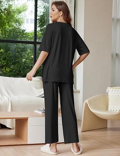 Ekouaer Lounge Sets for Women Short Sleeve Tops and Long Pants Soft Comfy Pajamas Set 2 Piece Outfits S-XXL thumbnail 2