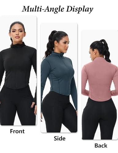 Dalavch 3 Pack Womens Cropped Full Zip up Workout Jacket Slim Fit Running Athletic Gym Yoga Sports Jacket with Thumb Holes thumbnail 5