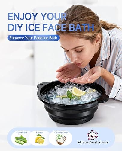 Face Bowl for Ice with Built-in Ice Tray – Collapsible Silicone Facial Ice Bath Bowl for Cold Plunge Therapy, Skin Tightening & Acne Relief – Portable Spa Tool for Home & Travel(Black) thumbnail 2