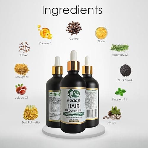 Seddy Hair Growth Oil with Biotin, Caffeine, Saw Palmetto, Rosemary, Castor & Jojoba – Scalp Treatment for Thinning Hair, Breakage & Dryness – Strengthening & Nourishing Hair Oil – 3.4 fl oz thumbnail 2