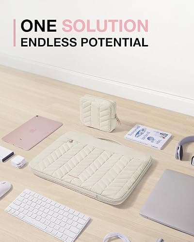 BAGSMART 15-15.6 Inch Laptop Case Sleeve for Women, Puffy Shockproof Laptop Bag with Accessories Pouch and Handle, Lightweight Computer Case Compatible with Dell, HP, MacBook Air/Pro, Natural Cream thumbnail 8