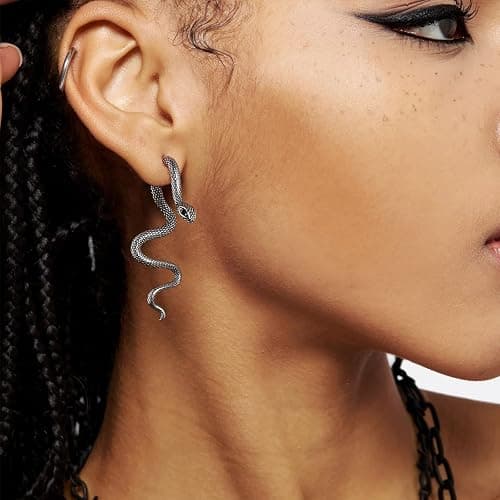HZMAN Retro Snake Earrings for Men Women Stainless Steel Gothic Punk Decapitation Splicing Snake Stud Earring Biker Party Jewelry Gift thumbnail 2