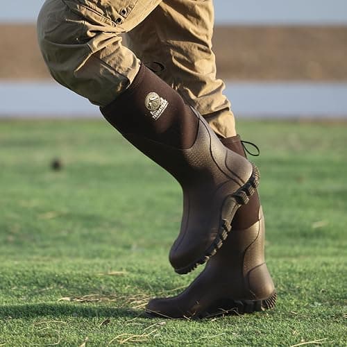 TerraTrax Men's Waterproof Rubber Muck Boots - Insulated Mid-Calf Rain & Mud Boots, Anti-Slip Neoprene Work Footwear for Farming & Yard Chores thumbnail 3