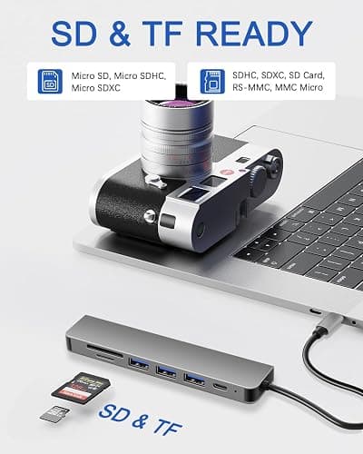 DEMKICO Hub USB C 7 en 1 Multiports avec 4K HDMI, USB-C PD, USB 3.0, Double USB 2.0 et SD/TF – Adaptateur USB C à HDMI Compact pour Ordinateurs Portables, Tablettes et Smartphones thumbnail 6