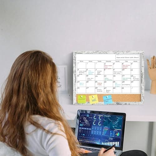 Dry Erase Calendar for Wall, 17x13 Inches Whiteboard Calendar Cork Board Combo, Magnetic Small White Board with Wood Framed, Hanging Dry Erase Board for Office Kitchen Home Planner Memo thumbnail 9
