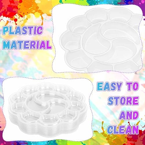 LemonSecret 100 Pcs Large Clear Plum Blossom Paint Tray Palette Disposable Watercolor Palette Acrylic Pallet Color Mixing Tray for Painting Party Oil Watercolor Craft Supplies DIY Art Painting thumbnail 4
