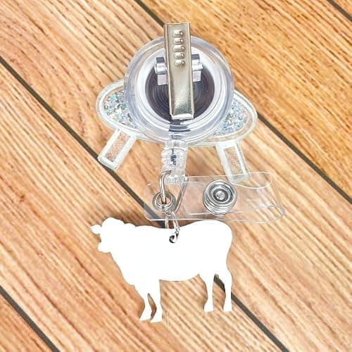 Cute UFO Cow Badge Reel Holder Retractable with ID Clip for Nurse Nursing Name Tag Card Funny Accessories with Alligator Clip Medical Assistant Office Student Work Hospital thumbnail 5