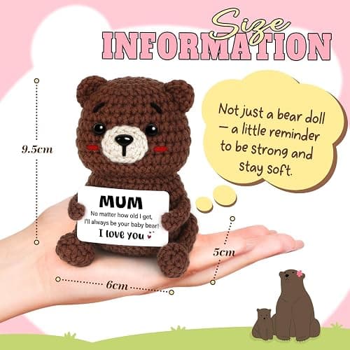 CheriGift Mum Gifts, Birthday Gifts for Mum, Handmade Crochet Bear Desk Decor, Cute Emotional Support Present for Mummy Mama Step Mother on Mothers Day, Birthday (6 X 5 X 9.5cm) thumbnail 2