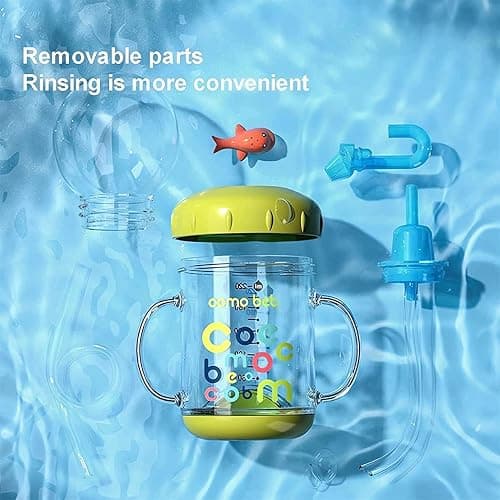 Drinking Cup With Whale Squirt, Cute Whale Cup Water Bottle, Whales Spray Sippy Cups, Leak Proof Weighted Straw Cups for kids (350ml/Green) thumbnail 4