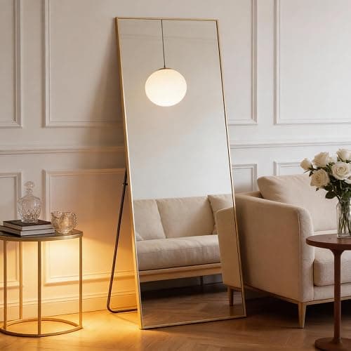 NEWBULIG 63.8"x20.8" Full Length Mirror, Full Body Floor Mirror with Aluminum Alloy Thin Frame, Wall or Standing Mirrors for Bedroom, Living Room, Dressing Room, Gold - Image 1