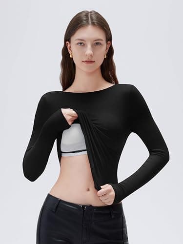 SUUKSESS Women Backless Going Out Tops Padded Modal Basic Long Sleeve Shirts thumbnail 5