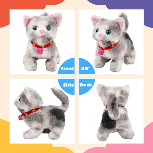 Cuteoy Walking Grey Cat Stuffed Animal Talking Wagging Nodding Educational Plush Kitty Toy Electric Interactive Animated Plushies for Girls Boys Birthday, 7" thumbnail 4
