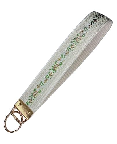 BattleTim Floral Embroidered Fabric Keychain Wristlet Key Fob Keychain Car Key Chain Holder Handmade Wristband for Women - Image 1