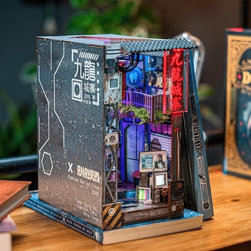 Anavrin Book Nook Kit Kowloon Walled City 2049 DIY 3D Wooden Booknook for Adults, Teens and Book Lovers, Bookshelf Insert Library Decor, Creative Gift for Family, Friends, and Elderly thumbnail 10