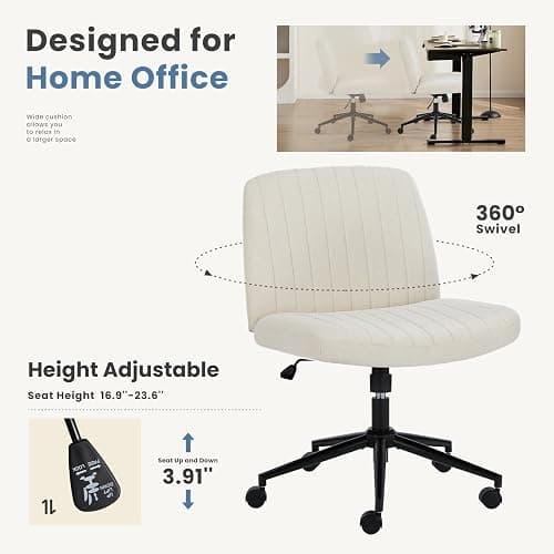 DUMOS Criss Cross Chair with Wheels, Legged Office Armless Wide Desk Seat Dual-Purpose Base, Adjustable Swivel Fabric Task Vanity Home Office Desk Seating thumbnail 6