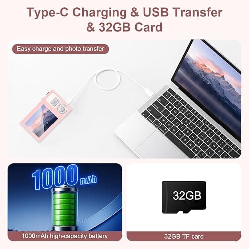 Digital Camera - 68MP Autofocus with 2.8" LCD Screen 16X Digital Zoom Anti-Shake Photography Vlogging Compact Photo Camera with 32gb SD Card for Kids Students Beginners Teens (All Pink) thumbnail 4