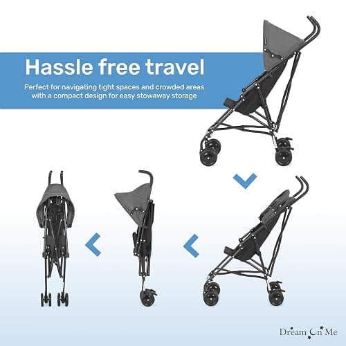 Dream On Me Aero Travel Umbrella Stroller, One-Hand Quick Fold, 3-Point Safety Harness, Dual Brakes, Adjustable Removable Canopy, Lightweight Compact & Space-Saving for Infants and Toddlers – Black thumbnail 7
