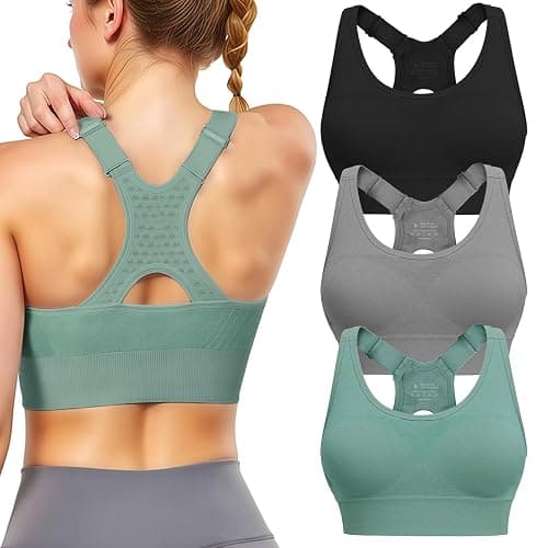 Tmeefee Adjustable Sports Bras for Women: 3 Pack High Support Padded Racerback Sport for Large Bust Workout Running Gym - Image 1