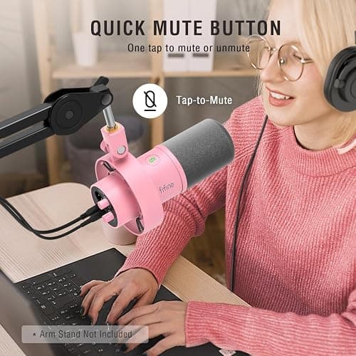 FIFINE XLR/USB Dynamic Microphone, Studio XLR Vocal Podcast Microphone for Recording, USB Streaming Mic with Mute Button, Gain Knob, Headphones Monitoring for Voice-Over, Video-Amplitank K688 Pink thumbnail 5