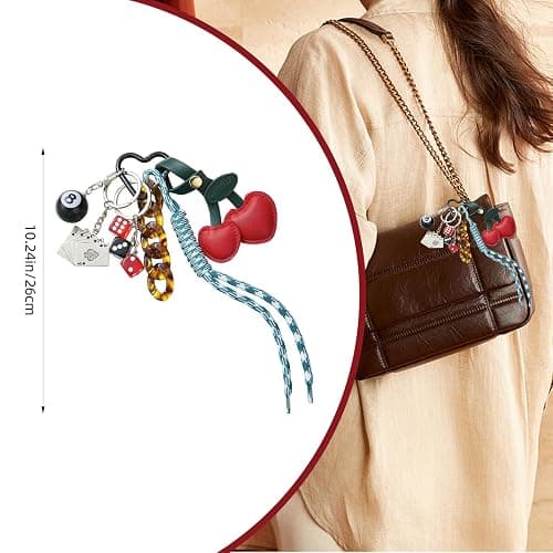 WEWAYSMILE Designer Rope Bag Charm Cherry Purse Charms for Handbags 8 Ball Keychain for Backpacks Wallets Car Key Accessories thumbnail 2