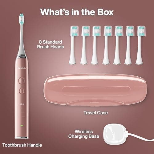Aquasonic Vibe Series Ultra-Whitening Toothbrush – ADA Accepted Electric Toothbrush - 8 Brush Heads & Travel Case – 40,000 VPM Motor & Wireless Charging - 4 Modes w Smart Timer – Satin Rose Gold thumbnail 7