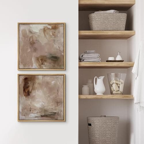 SIGNFORD Framed Canvas Print Wall Art Set Abstract Earthy Tones Soft Blush Illustrations Modern Art Minimal Relax/Calm for Living Room, Bedroom, Office - 24"x24"x2 Natural thumbnail 4