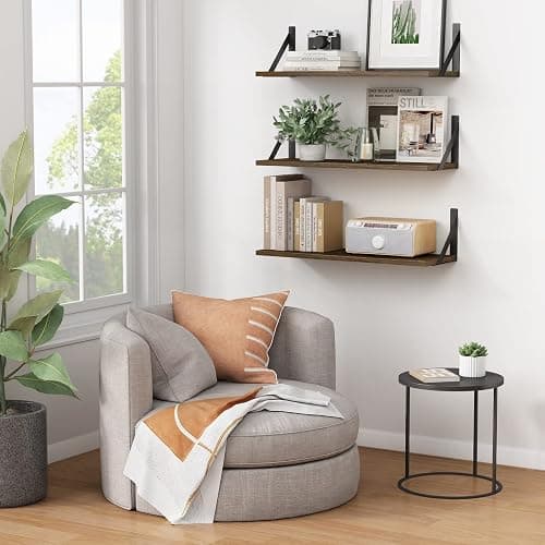 Forbena 24 Inch Long Floating Shelves for Wall Set of 3, Wooden Wall Bookshelf for Bedroom, Large Rustic Wood Hanging Book Shelves for Living Room Plants Kitchen Office Closet Storage (Dark Brown) thumbnail 5