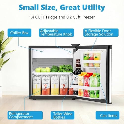 COWSAR 1.7 Cu.Ft Mini Fridge with Freezer, Compact Refrigerator with 7 Temperature Settings, Energy-efficient Low Noise Small Refrigerator Suitable For Dorm, Office, Bar, RV (Stainless Steel Silver) thumbnail 4