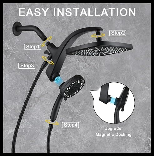 High Pressure Rain Shower Head: Upgrade Shower Heads with Handheld Spray Combo with Fixed Showerhead and 10 Sprays Handheld Shower Head, Detachable Showerheads Built-in Magnetic Docking and Power Jets thumbnail 9