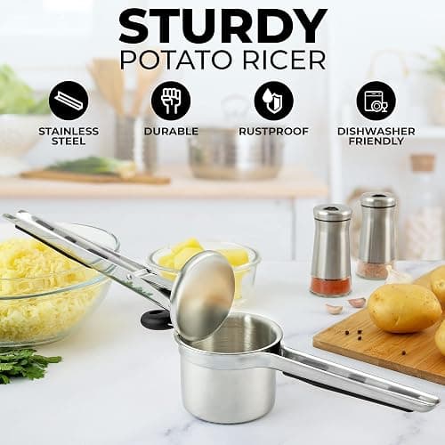 Zulay Kitchen Large 15oz Potato Ricer, Heavy Duty Stainless Steel Potato Masher and Ricer for Mashed Potatoes, Mashed Potato Masher & Potato Press Kitchen Gadget for Perfect Mashed Potatoes thumbnail 5