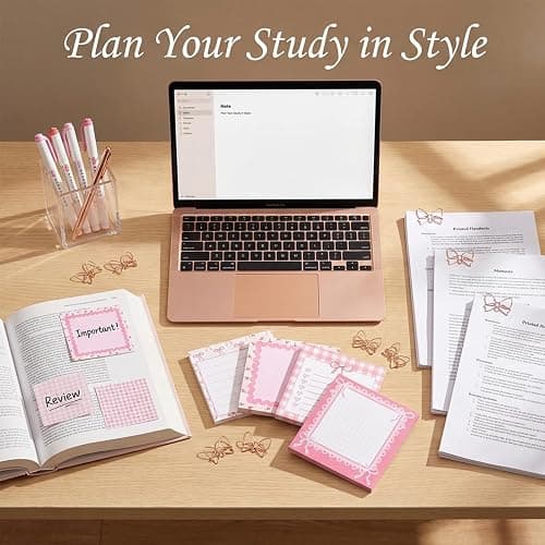 Eikovia 24Pcs Pink Sticky Notes with 20 Bow-Shaped Paperclips for Office Home Decor Party Supplies thumbnail 4