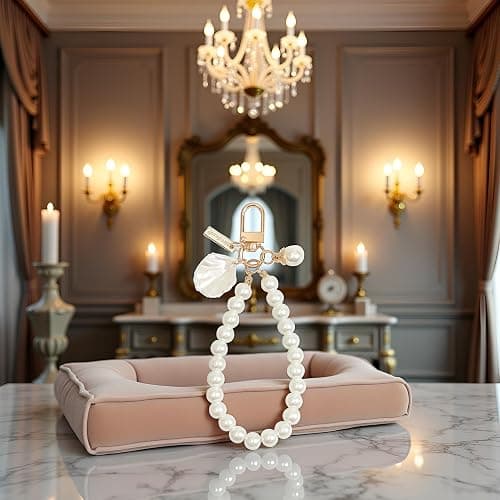Jowxsx White Heart Pearl Keychain Phone Chain Pendant Shell Pearl Bag Keyring Hanging Ornament Car Key-Holder Decor Women's Keyrings and Keychains thumbnail 5