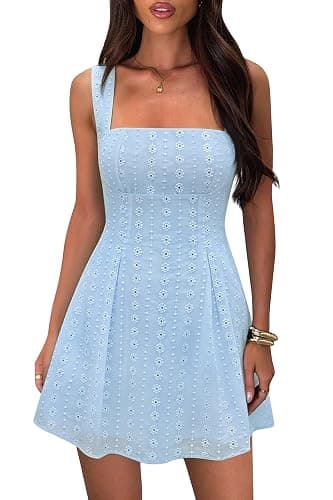 ZTMZA Women's Square Neck Mini Dress Sexy Backless Bow Tie Sleeveless Flare A-Line Cute Graduation Short Party Dresses - Image 1