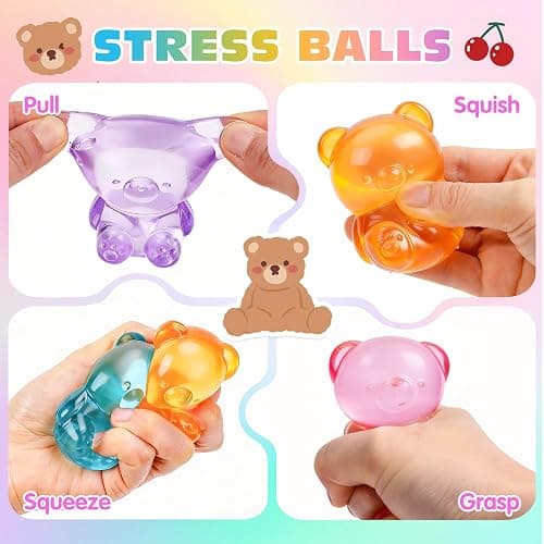 VISCOO 4 Pack Stress Bear Squishy Ball, Bear Squishy Toys,Slow Rising | Sugar Filled Fidget Toys for Stress Relief, Slow Rising Stress Balls for Kids - Squeeze Balls Party Favors Birthday Gifts thumbnail 4