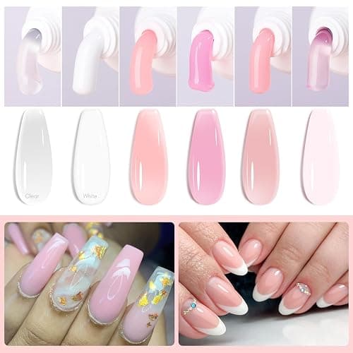 Makartt Hema-Free Poly Nail Gel Kit For Starter, 6 Pcs Clear Pink White Colors Builder for Extension, Long-Lasting Hard Gel for Nails Strengther, All in One Set Slip Solution Salon Home Manicure thumbnail 2
