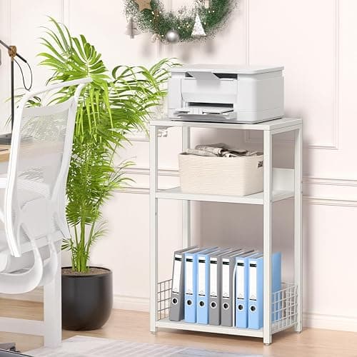 LELELINKY Large White Record Player Stand, 3 Tier 18" Wide Big End Table with Vinyl Storage Up to 130 Albums, Industrial Turntable Printer Tables, Modern Side Tables for Living Room, Bedroom, Office thumbnail 7