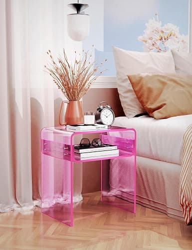 solaround Table d'appoint en Acrylique, Transparent, pour Salon, Chambre, Table de Chevet, 40 x 30 x 50 cm (Rose) thumbnail 4