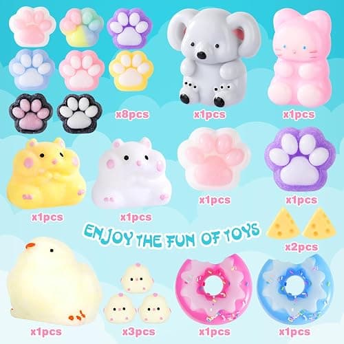Taba Squishy 20Pack, Fufu Squishy Fidget Toys Kit, Include Squishies Chick Toys, Cat Paws, Hamster, Stress Relief Toy, Squeeze Toys, Party Favors, Birthday Gift for Girls, Boys, Kids thumbnail 2