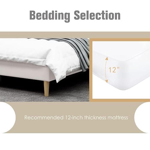 AGARTT Upholstered Platform Bed Frame Full Size with Headboard and Footboard/Wooden Slats Support/No Box Spring Needed/Easy Assembly,Beige Velvet thumbnail 6
