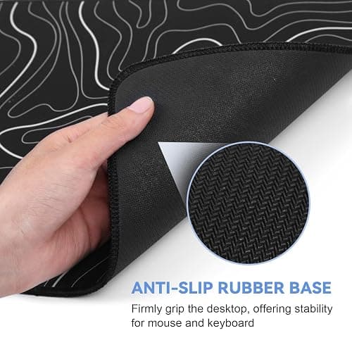 DIGSOM Gaming Mouse Pad, Black with White Topographic Line, 31.5x11.8in | XL Mouse mat, Smooth surface, Anti-slip rubber base, For keyboard and mouse, For home and office use thumbnail 5
