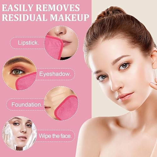 Puomue Makeup Remover Cloth 12 Pack, Ultra Soft and Reusable Microfiber Makeup Remover Towels for All Skin Types, Perfect Face Towels for Women, 6 Inch x 6 Inch, Rose Red thumbnail 5