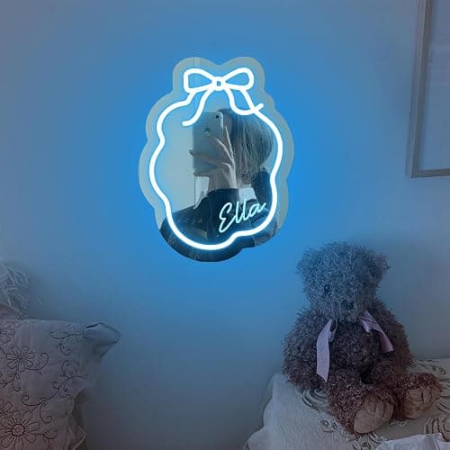 DUOLIYBC Custom Bow Neon Mirror and Sign, Girly Room Decor, Personalized Wall Art, Pink Mirror for Home and Salon thumbnail 2