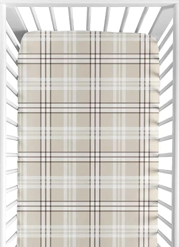 Sweet Jojo Designs Fitted Baby Crib Sheets (Tan Gingham Plaid) for Boys or Girls, Infant Nursery, Toddler Room - Standard Size (Taupe, Checkered, Classic, Tartan, Gender Neutral, Rustic, Farmhouse) - Image 1