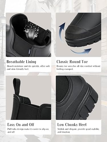 lefunnix Womens Rain Boots, Waterproof Short Ankle Rainboots Arch Support Chelsea Boots Non-Slip Rubber Shoes for Outdoor Work Garden Rain thumbnail 6