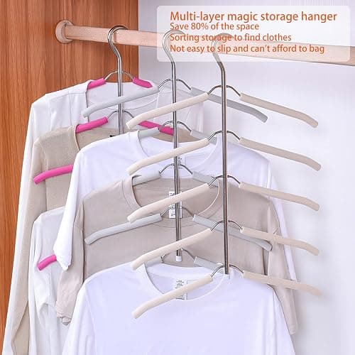 JFFLYIT Blouse Tree Hangers Multi-Layer Clothes Hangers 3 Pack 5 in 1 Non Slip Space Saving Closet Organizer Stainless Steel Shirt Hanger Coats Hanger（Black） thumbnail 5